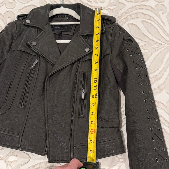 BCBG MaxAzria Genuine Leather Olive Coat with Lace Up XXS - Picture 13 of 16